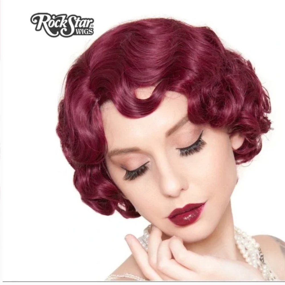 Rock Star Wigs 1920s Flapper Finger Waves Burgundy Adjustable One Size Halloween